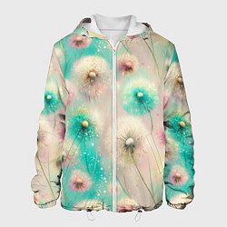 Куртка с капюшоном мужская Абстрактные одуванчики - паттерн на нежном фоне, цвет: 3D-белый