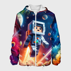 Куртка с капюшоном мужская Космонавт в неоновом космосе - Майнкрафт, цвет: 3D-белый