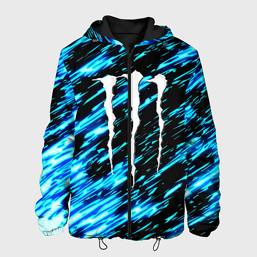 Мужская куртка Monster energy штрихи голубых неоновых красок / 3D-Черный – фото 1