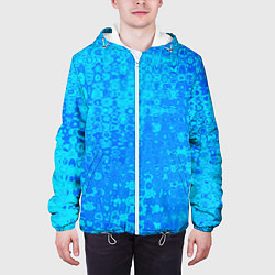 Куртка с капюшоном мужская Голубой неоновый абстрактная текстура, цвет: 3D-белый — фото 2