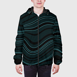 Куртка с капюшоном мужская Тёмный синий волнистые полосы, цвет: 3D-черный — фото 2