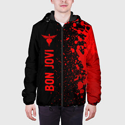 Куртка с капюшоном мужская Bon Jovi - red gradient по-вертикали, цвет: 3D-черный — фото 2