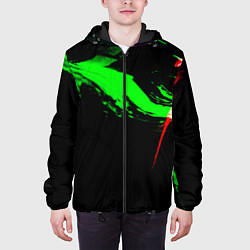 Куртка с капюшоном мужская Color black green red, цвет: 3D-черный — фото 2