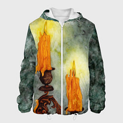 Куртка с капюшоном мужская Две горящие свечи в темноте, цвет: 3D-белый