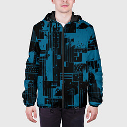 Куртка с капюшоном мужская Чёрно-синий абстракция геомтеричный, цвет: 3D-черный — фото 2