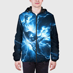 Куртка с капюшоном мужская Бело-синяя туманность, цвет: 3D-черный — фото 2