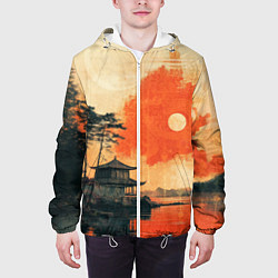 Куртка с капюшоном мужская Рыбацкий дом на закате, цвет: 3D-белый — фото 2