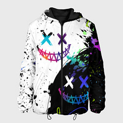 Куртка с капюшоном мужская Неоновые брызги - жуткие улыбки, цвет: 3D-черный