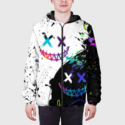 Куртка с капюшоном мужская Неоновые брызги - жуткие улыбки, цвет: 3D-черный — фото 2