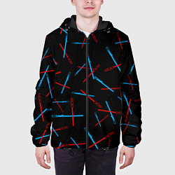 Куртка с капюшоном мужская Паттерн из световых мечей, цвет: 3D-черный — фото 2