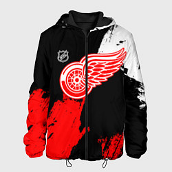 Куртка с капюшоном мужская Детройт Ред Уингз - брызги краска на черном фоне, цвет: 3D-черный