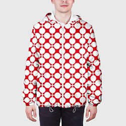 Куртка с капюшоном мужская Красно белый узор в клетку и горох, цвет: 3D-белый — фото 2
