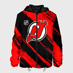 Куртка с капюшоном мужская Нью Джерси Девилз - красные потертости, цвет: 3D-черный