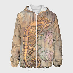 Куртка с капюшоном мужская Стимпанк механический киберхамелеон, цвет: 3D-белый