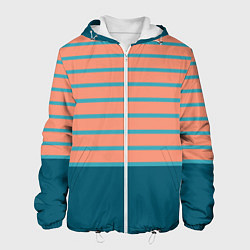 Куртка с капюшоном мужская Полосатый мандариновый морской рассвет с однотоном, цвет: 3D-белый