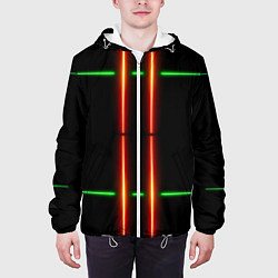 Куртка с капюшоном мужская Neon green black red line, цвет: 3D-белый — фото 2