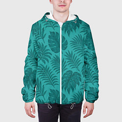 Куртка с капюшоном мужская Тропические листья - паттерн, цвет: 3D-белый — фото 2
