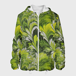 Куртка с капюшоном мужская Мраморный абстрактный паттерн - зеленые и желтые о, цвет: 3D-белый