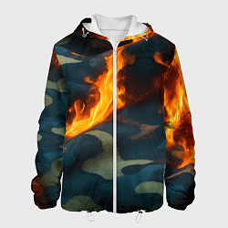 Куртка с капюшоном мужская Огонь на камуфляжной ткани, цвет: 3D-белый