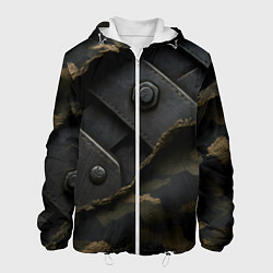 Куртка с капюшоном мужская Порванная камуфляжная ткань с металлом, цвет: 3D-белый