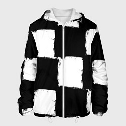 Куртка с капюшоном мужская Черные квадраты в виде шахматной доски, цвет: 3D-белый