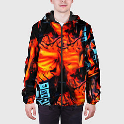 Куртка с капюшоном мужская Абстрактная текстура рыжего пламени, цвет: 3D-черный — фото 2