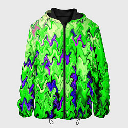 Куртка с капюшоном мужская Ярко-зелёный стекающая абстаркция, цвет: 3D-черный