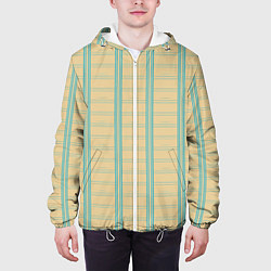 Куртка с капюшоном мужская Color beige cage light blue stripes, цвет: 3D-белый — фото 2