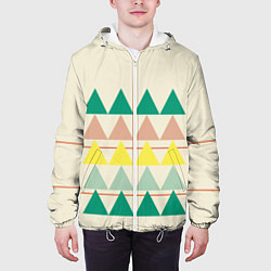 Куртка с капюшоном мужская Абстрактный лес - треугольники на светлом, цвет: 3D-белый — фото 2