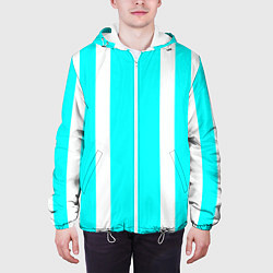 Куртка с капюшоном мужская Color blue white stripes, цвет: 3D-белый — фото 2
