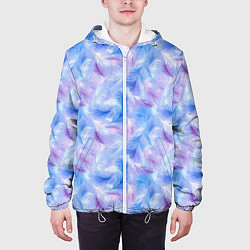 Куртка с капюшоном мужская Узор из голубых и сиреневых перьев, цвет: 3D-белый — фото 2