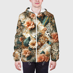 Куртка с капюшоном мужская Цветы на кусках мрамора и леопардовом узоре, цвет: 3D-белый — фото 2