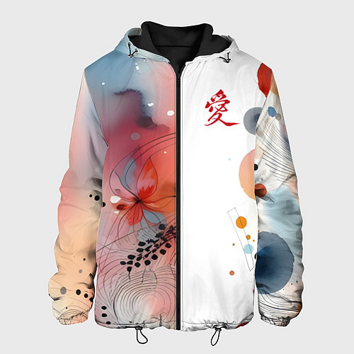 Мужская куртка Иероглиф любовь - абстрактный паттерн / 3D-Черный – фото 1