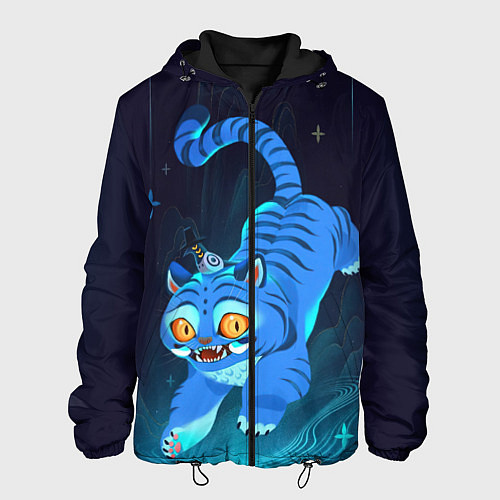 Мужская куртка Blue tiger and a six eyed magpie / 3D-Черный – фото 1