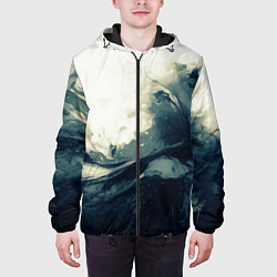 Куртка с капюшоном мужская Чёрно-синие абстрактные краски, цвет: 3D-черный — фото 2