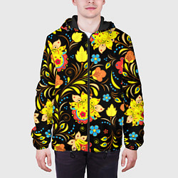 Куртка с капюшоном мужская Хохлома узор, цвет: 3D-черный — фото 2