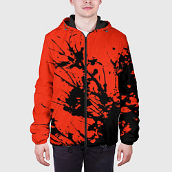 Куртка с капюшоном мужская Взрыв чёрной краски на красно-оранжевом, цвет: 3D-черный — фото 2