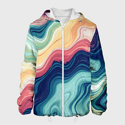 Куртка с капюшоном мужская Абстрактные волнистые линии синий, цвет: 3D-белый