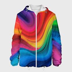 Куртка с капюшоном мужская Смесь ярких красок волнистыми линиями, цвет: 3D-белый