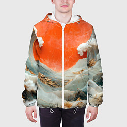 Куртка с капюшоном мужская Японский пейзаж абстракция, цвет: 3D-белый — фото 2