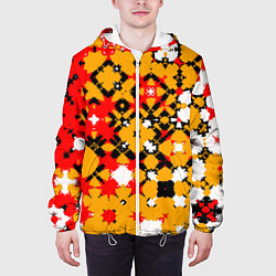 Куртка с капюшоном мужская Красно-желтая геометрическая абстракция, цвет: 3D-белый — фото 2