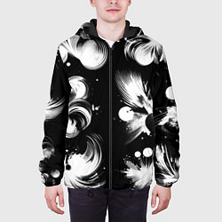 Куртка с капюшоном мужская Чёрно-белый абстрактный паттерн, цвет: 3D-черный — фото 2