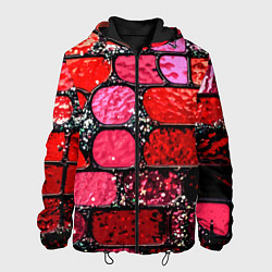 Куртка с капюшоном мужская Рубиновый красный витражные плитки, цвет: 3D-черный
