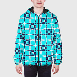 Куртка с капюшоном мужская Абстрактная решетка на бирюзовом, цвет: 3D-черный — фото 2