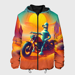 Куртка с капюшоном мужская Робот Бендер на мотоцикле в пустыне, цвет: 3D-черный