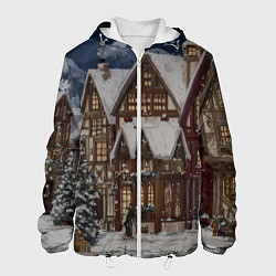 Куртка с капюшоном мужская Новогодние дома, цвет: 3D-белый