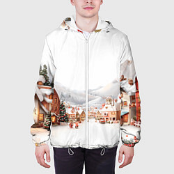 Куртка с капюшоном мужская Новогодняя улица, цвет: 3D-белый — фото 2