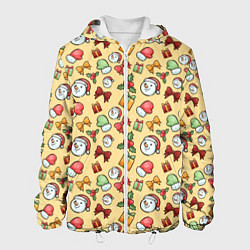 Куртка с капюшоном мужская Новогодний паттерн, цвет: 3D-белый