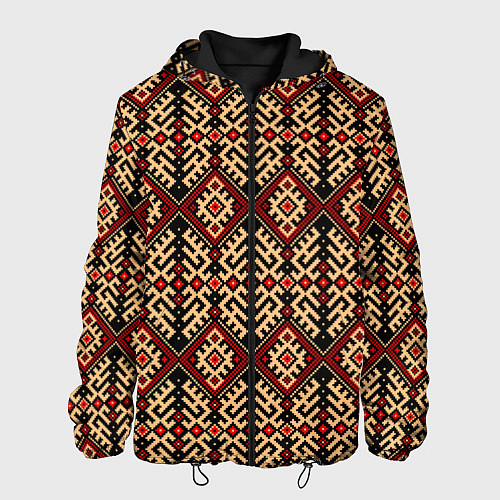 Мужская куртка Славянский вышивной орнамент макошь / 3D-Черный – фото 1