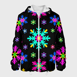 Куртка с капюшоном мужская Снежинки ретро, цвет: 3D-белый